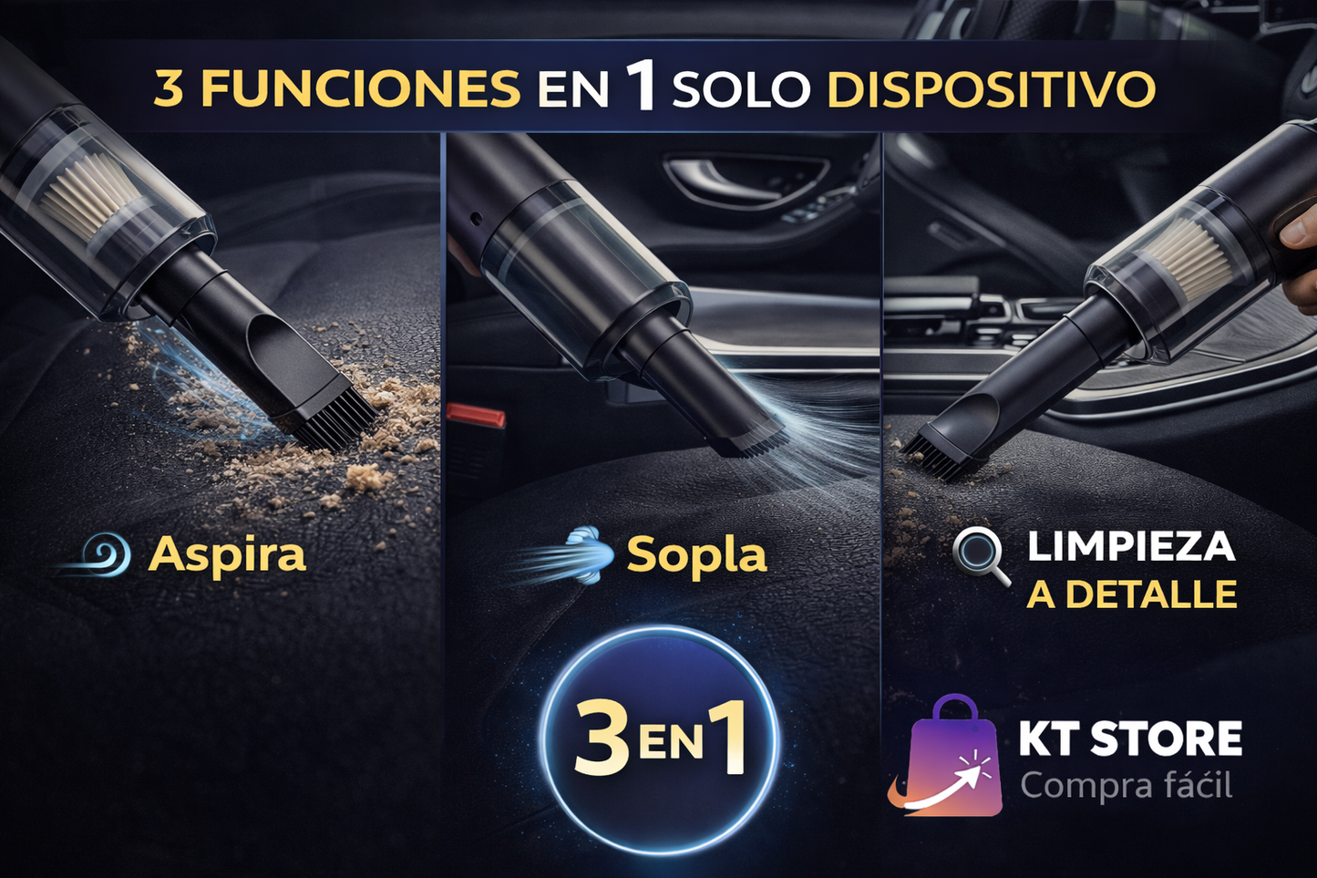 Mini Aspiradora Portátil 3 en 1 para Auto y Hogar